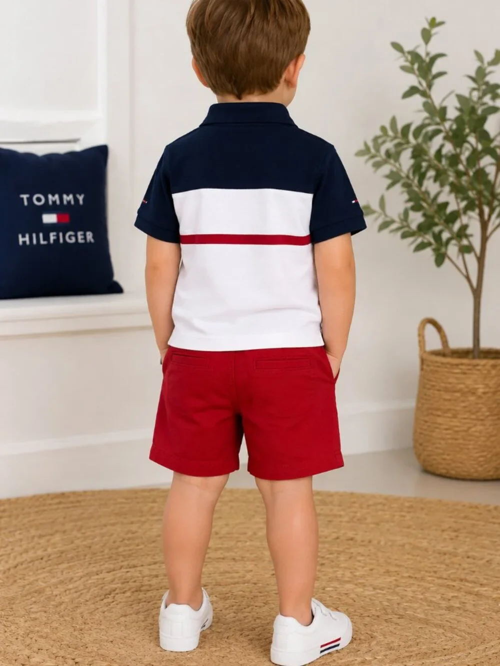 Tommy Hilfiger Boys 2 Piece Polo Shirt Shorts Set 3T Red White Blue NWT